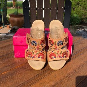 Alegria Embroidered Leather Slip-on Wedge …